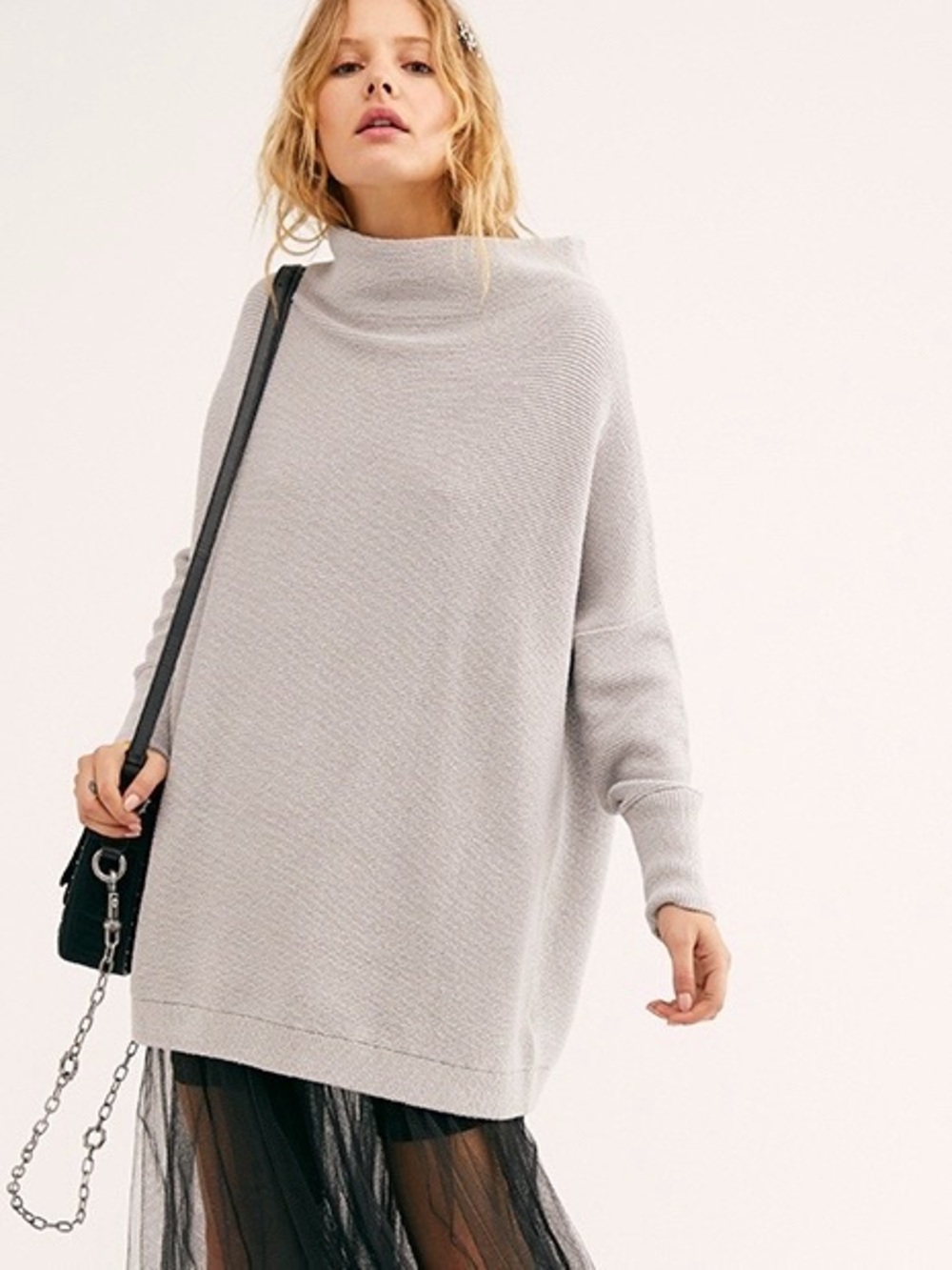Free People Ottoman Slouchy Tunic Grey-Ice Medium Oversized Fall Cozy Bohemian